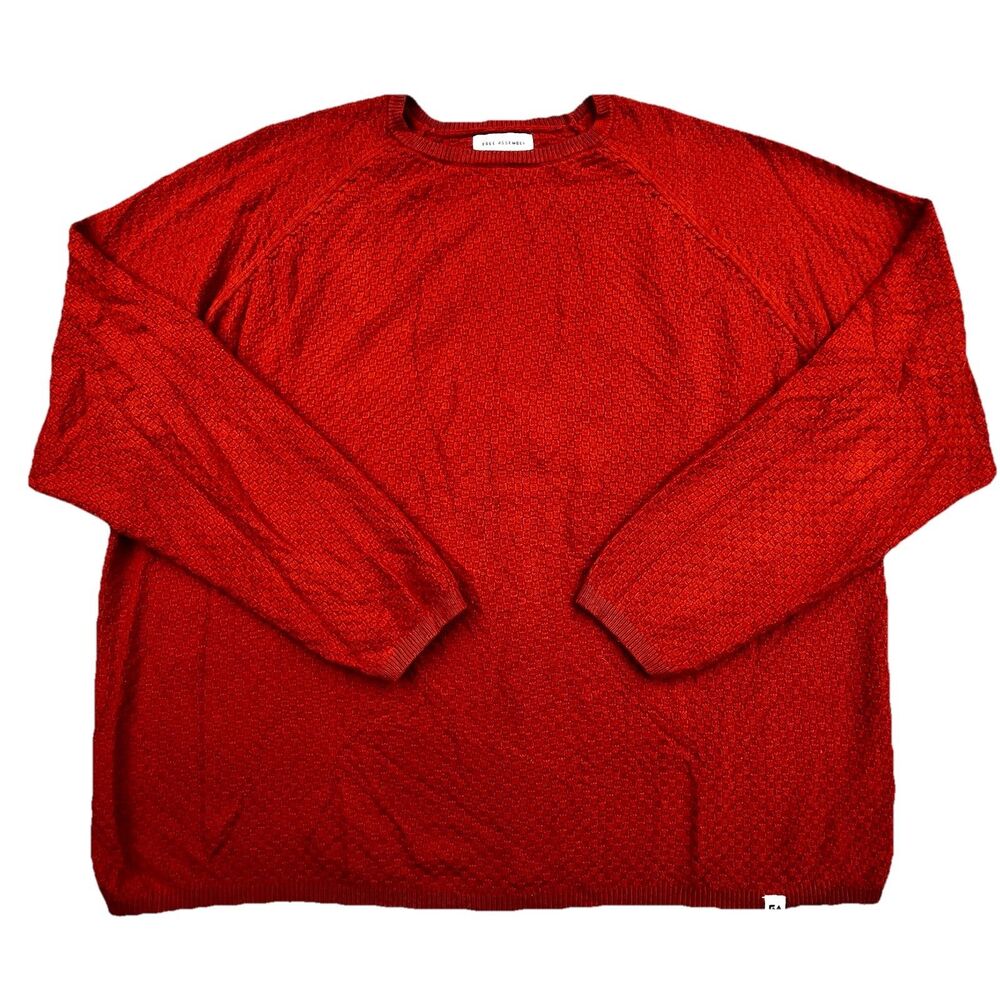 Free Assembly Sweater Mens 2XL Orange Crewneck Textured Cable Knit Cotton Blend